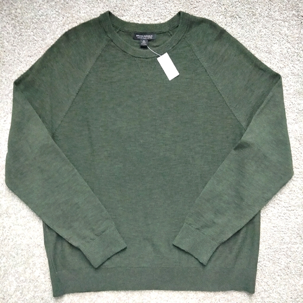 NWT XL BR Organic Slub Cotton Olive Green Crew Raglan Sleeve Sweater NEW
